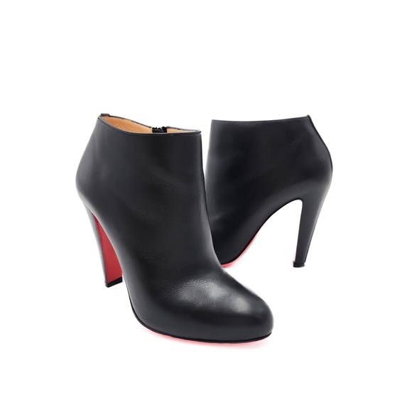 Christian Louboutin Bobsleigh Black 100 Leather Heeled Ankle Zip Booties EU 37.5 - Picture 1 of 11
